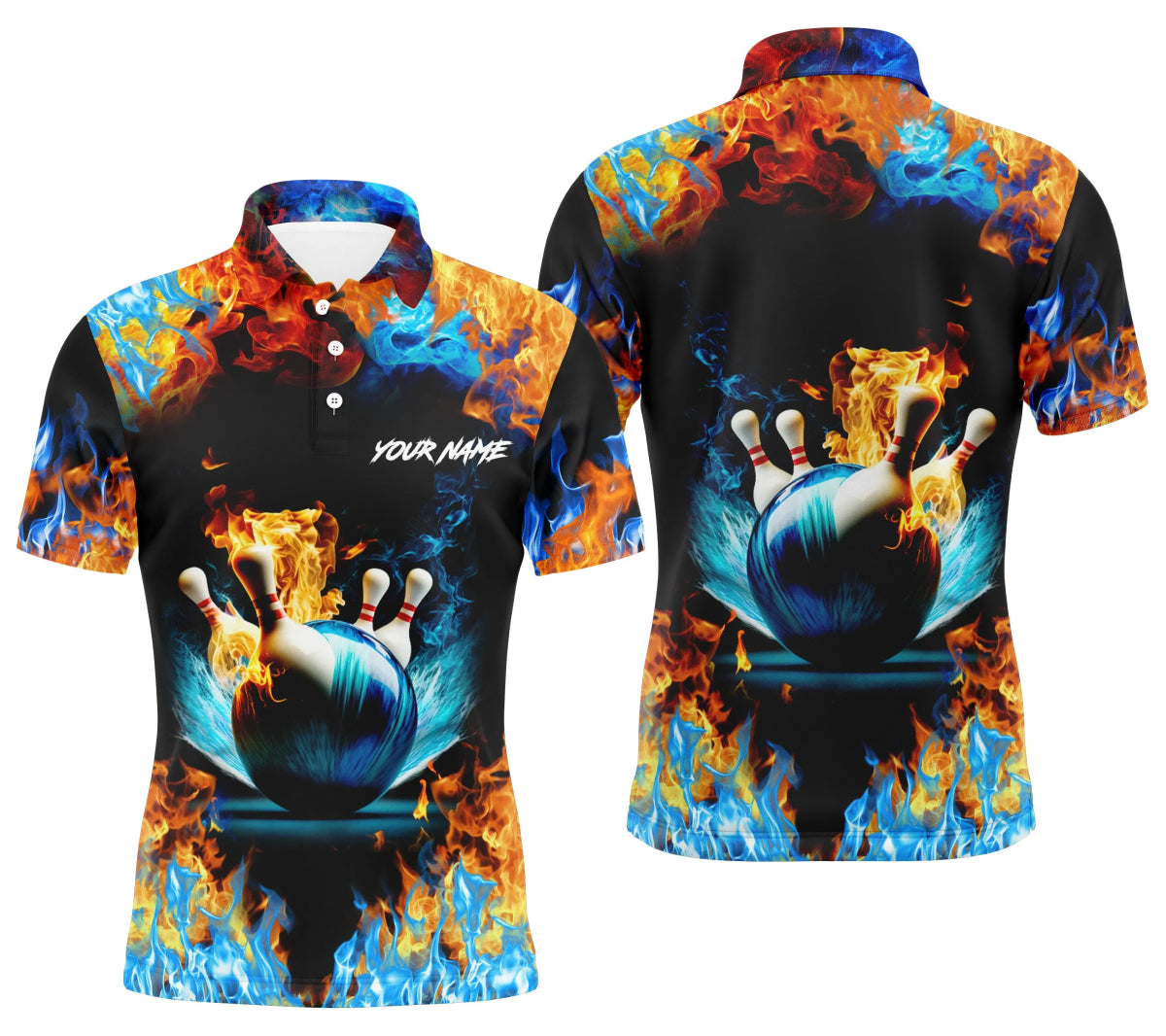 Personalisierte Bowling-Polo-Shirts für Herren mit Wasserfeuer-Hintergrund, individuell gestaltbar, Team-Bowling-Shirts, Trikots Q4705 - Climcat