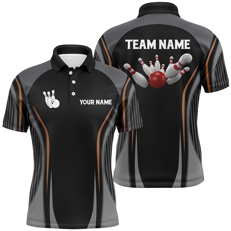 Personalisierte Bowling-Polo-Shirts für Herren | Schwarzes Vintage-Bowling-Team-Jersey mit individuellem Bowlingball und Pins | Q5246 - Climcat