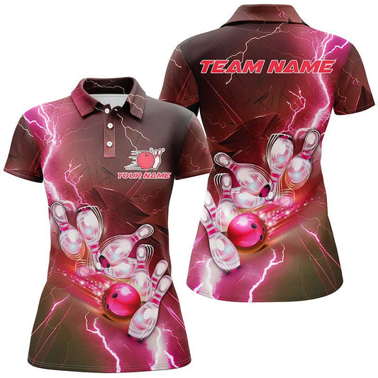 Personalisierte Bowling-Polo-Shirts in Rot mit Blitzdesign, Bowling-Teamtrikots für Herren P5221 - Climcat