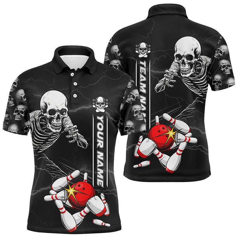 Personalisierte Bowling-Polo-Shirts mit Totenkopf-Design für Damen und Herren - Halloween Skelett Team Bowling Shirt P5304 - Climcat