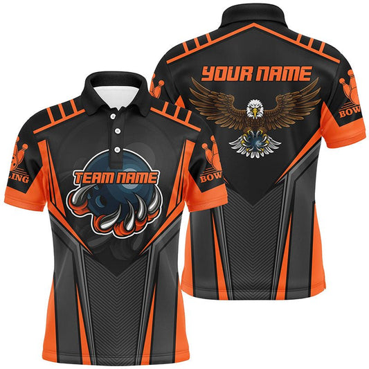 Personalisierte Bowling-Poloshirts mit individuellem Namen und Teamnamen für Herren, Eagle Herren Bowling Team Shirts | Orange Q4631 - Climcat