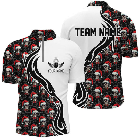 Personalisierte Bowling-Quartal-Zip-Shirts für Herren - Individuelle Bowling-Trikots mit Totenkopf-Design - Perfekte Weihnachtsgeschenke für Bowler - Modell P5376 - Climcat