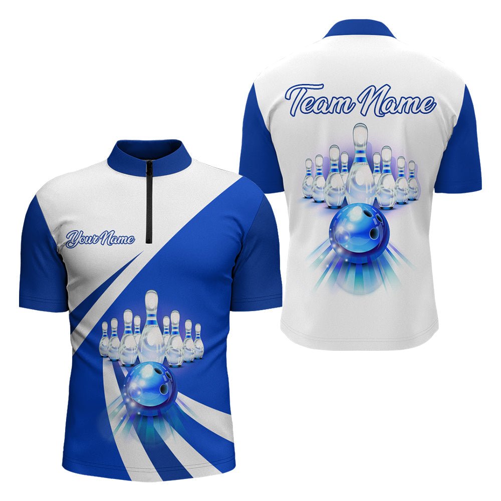 Personalisierte Bowling-Quarter-Zip-Herrenshirt in Blau - Bowling Trikot mit 1/4 Reißverschluss für Bowling-Team-Liga - D88 - Climcat