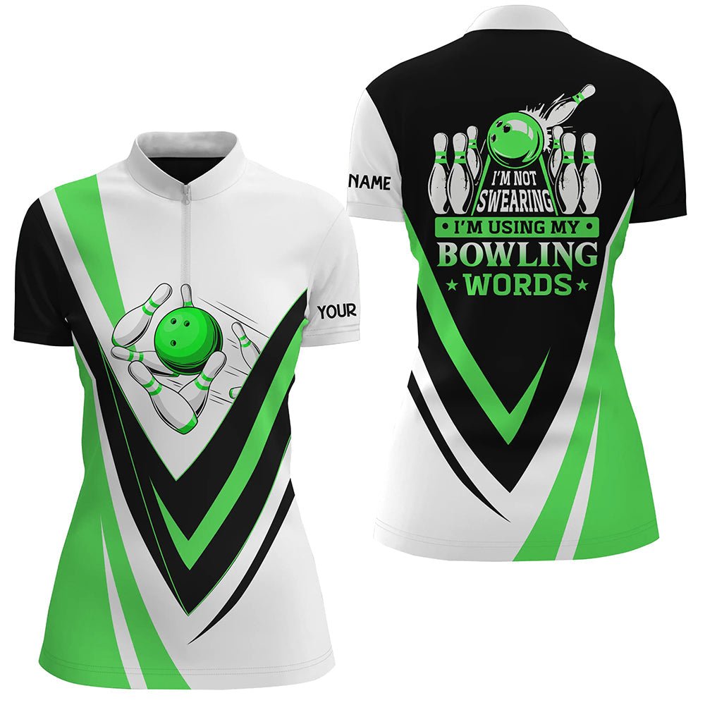 Personalisierte Bowling-Quarter-Zip-Shirts für Damen - Grünes Shirt mit Bowling-Motiv Q6632 - Climcat