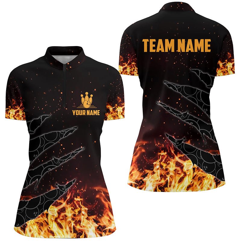 Personalisierte Bowling-Quarter-Zip-Shirts für Damen | Individuelle Flamme-Tarnung Bowling-Teamtrikots | Geschenke für Bowler | Q6954 - Climcat