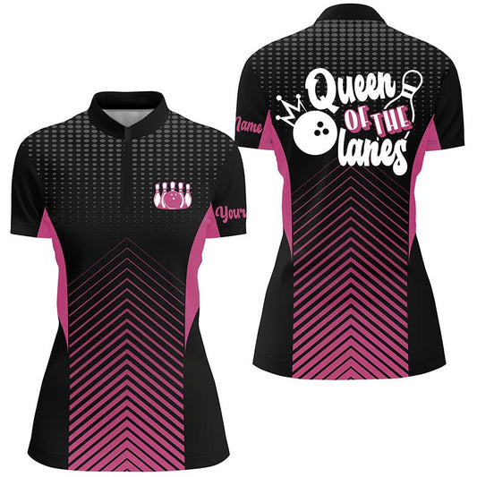 Personalisierte Bowling-Quarter-Zip-Shirts für Damen - Königin der Bahnen, Bowling-Teamshirt für Frauen | Pink Q4687 - Climcat