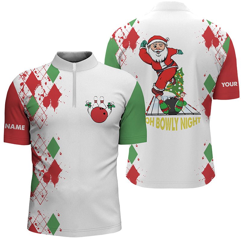 Personalisierte Bowling-Quarter-Zip-Shirts für Herren - Lustige Weihnachts-Bowling-Shirts mit Santa-Motiv - Oh Bowly Night - Q6883 - Climcat