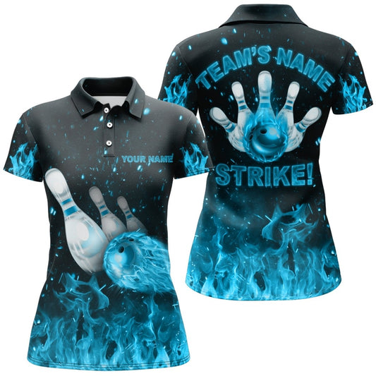 Personalisierte Bowling-Shirt für Damen, Flammen-Design, Strike Bowling Trikot für Team Liga, Bowling Polo Shirt B179 - Climcat