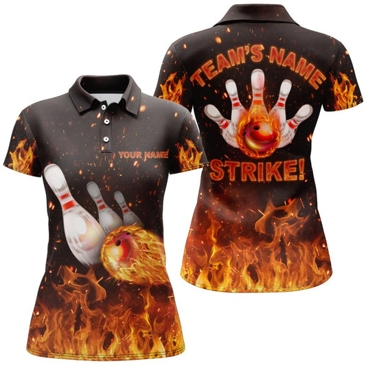 Personalisierte Bowling-Shirt für Damen, Flammen-Design, Strike Polo Bowling-Shirt für Teams, Damen Bowling Trikot B152 - Climcat