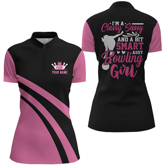 Personalisierte Bowling-Shirt für Damen in Pink | Vielseitiges Viertelreißverschluss-Design | Q6695 - Climcat