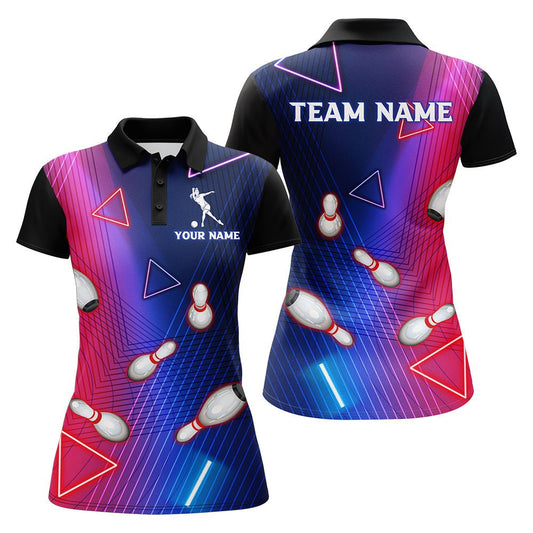 Personalisierte Bowling-Shirt für Damen - Individueller Name - Polo Bowling Trikot - 3D Bowling Team Shirt für Frauen D46 - Climcat