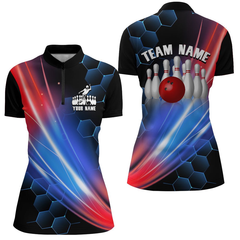 Personalisierte Bowling-Shirt für Damen | Individuelles Bowling Trikot für Teams | Viertel-Zip Bowling Shirt Schwarz D63 - Climcat