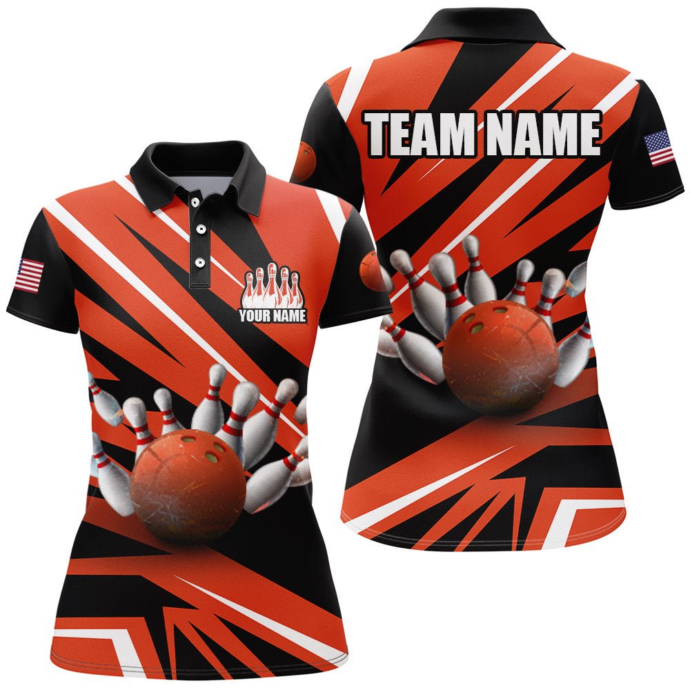 Personalisierte Bowling-Shirt für Damen Orange & Schwarz Bowling Trikot Bowling Team Liga Polo Shirt Z39 - Climcat