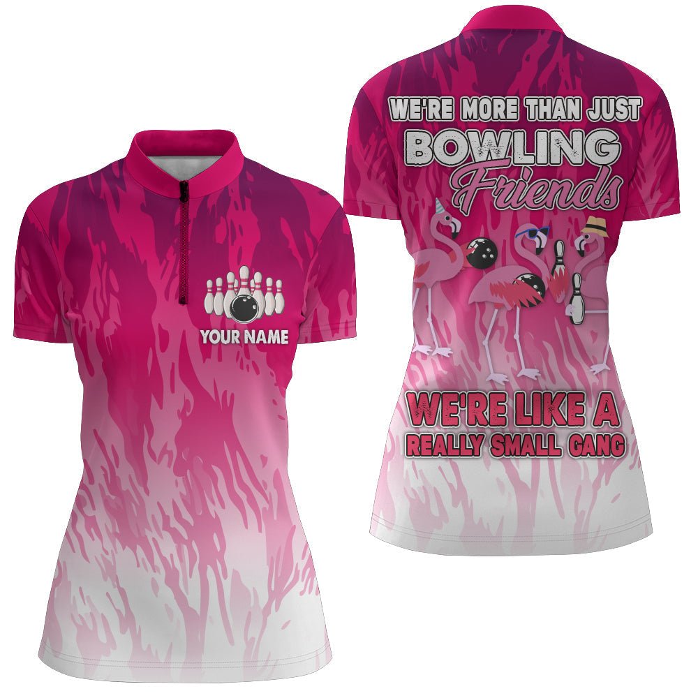 Personalisierte Bowling-Shirt für Damen, Pink Flamingo Bowling Trikot Damen Bowlers Viertel-Zip Shirt N173 - Climcat