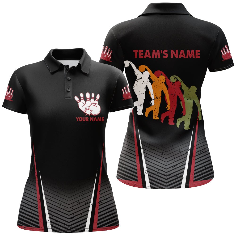 Personalisierte Bowling-Shirt für Damen, Schwarzes Bowling-Polo-Trikot für Team 3D-Druck, Geschenk für Bowlingspielerinnen B167 - Climcat