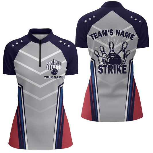 Personalisierte Bowling-Shirt für Damen, Vintage Bowling Trikot für Team, Damen Viertel-Zip-Shirt N171 - Climcat