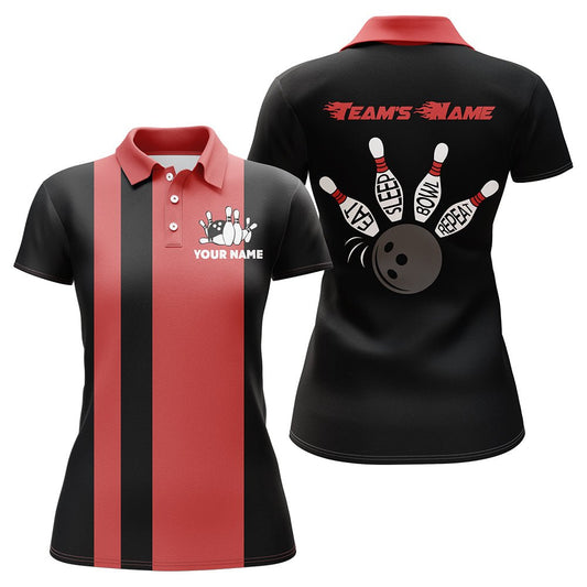 Personalisierte Bowling-Shirt für Damen, Vintage Damen Bowling Polo Trikot für Team Eat Sleep Bowl Repeat B164 - Climcat