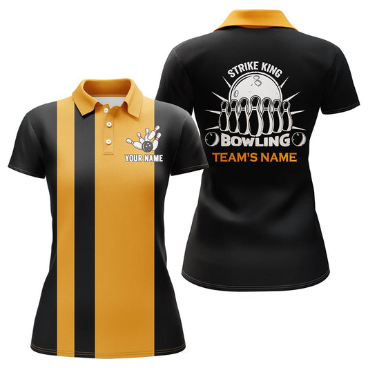 Personalisierte Bowling-Shirt für Damen, Vintage Gelb&Schwarz Bowling Polo Trikot Team Bowling Damen Mädchen B166 - Climcat