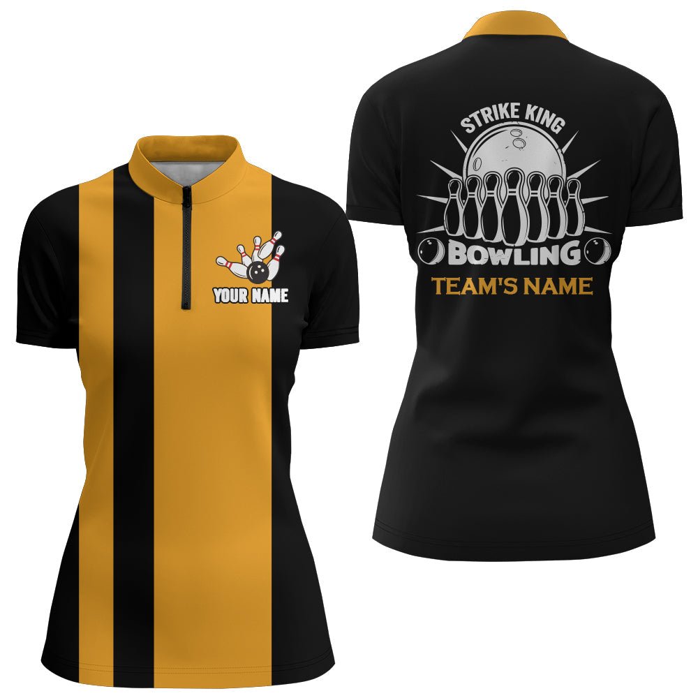 Personalisierte Bowling-Shirt für Damen, Vintage Gelb&Schwarz Bowling Viertel-Zip Bowling Team Damen Mädchen N166 - Climcat