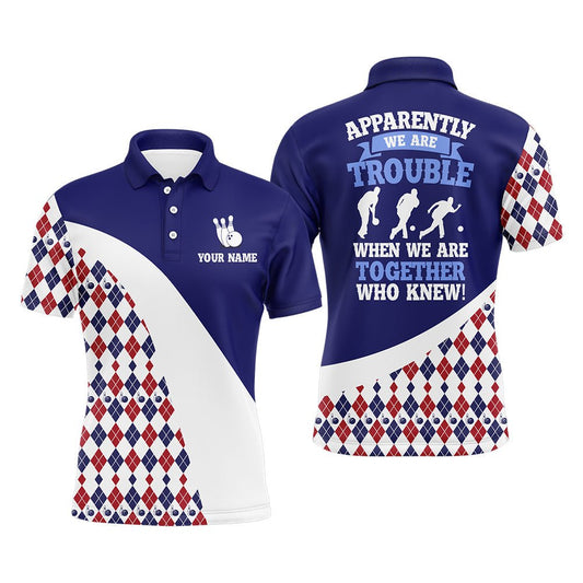 Personalisierte Bowling-Shirt für Herren, Blaues Argyle Bowling Trikot mit Namen, Liga Bowling Polo Shirt B175 - Climcat