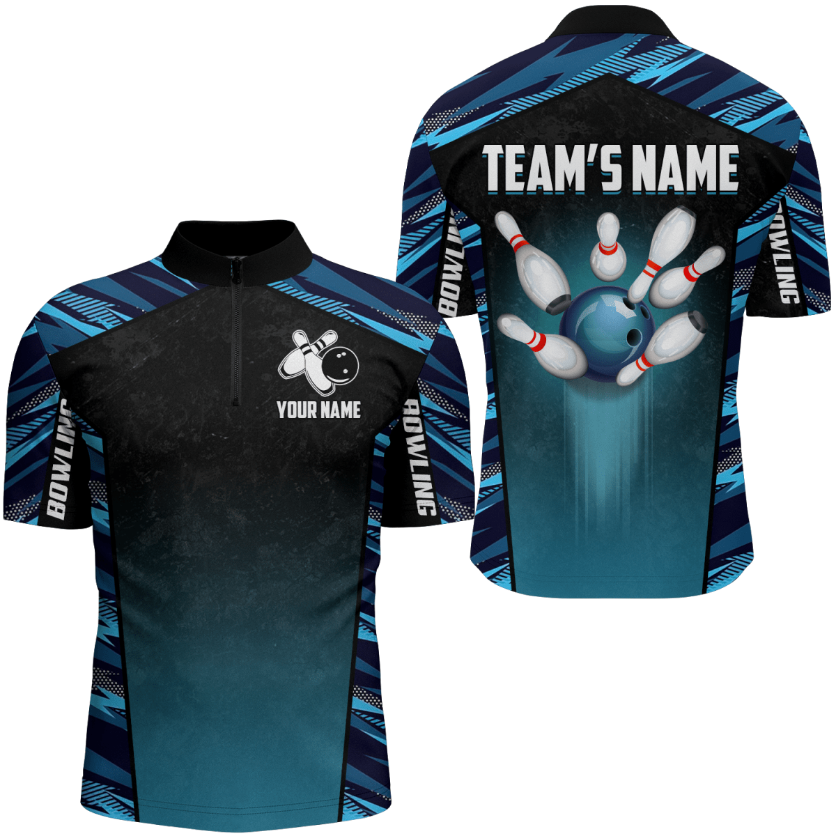 Personalisierte Bowling-Shirt für Herren - Bowling Trikot für Bowling Team Liga - Viertel-Reißverschluss Shirt Z115 - Climcat