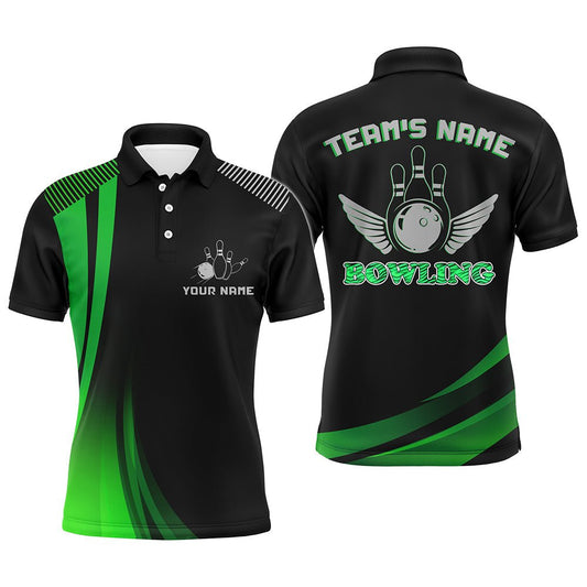 Personalisierte Bowling-Shirt für Herren, Grün&Schwarz Bowling Trikot mit Namen Liga Bowling Polo Kurzarm B177 - Climcat