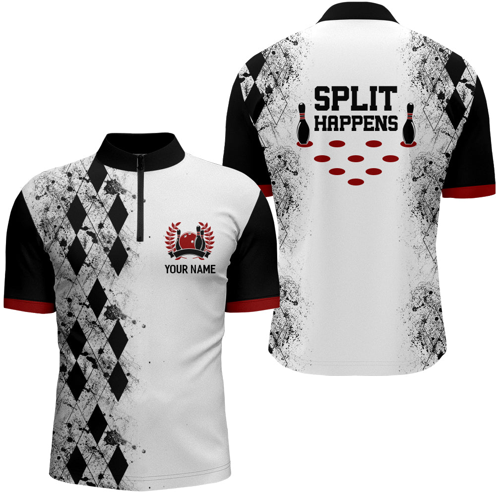 Personalisierte Bowling-Shirt für Herren - Liga Bowling Trikot mit Namen - Viertel-Reißverschluss - N136 - Climcat