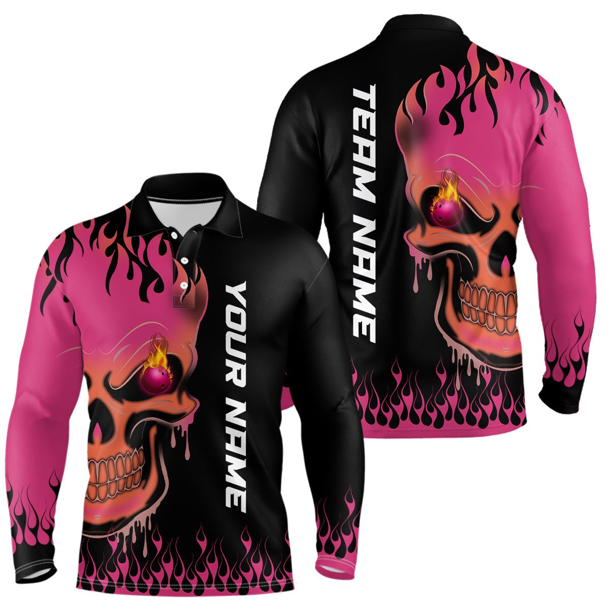 Personalisierte Bowling-Shirt für Herren - Pinkes Flammenmuster - Team Liga Trikot - Geschenk für Bowler Q6835 - Climcat