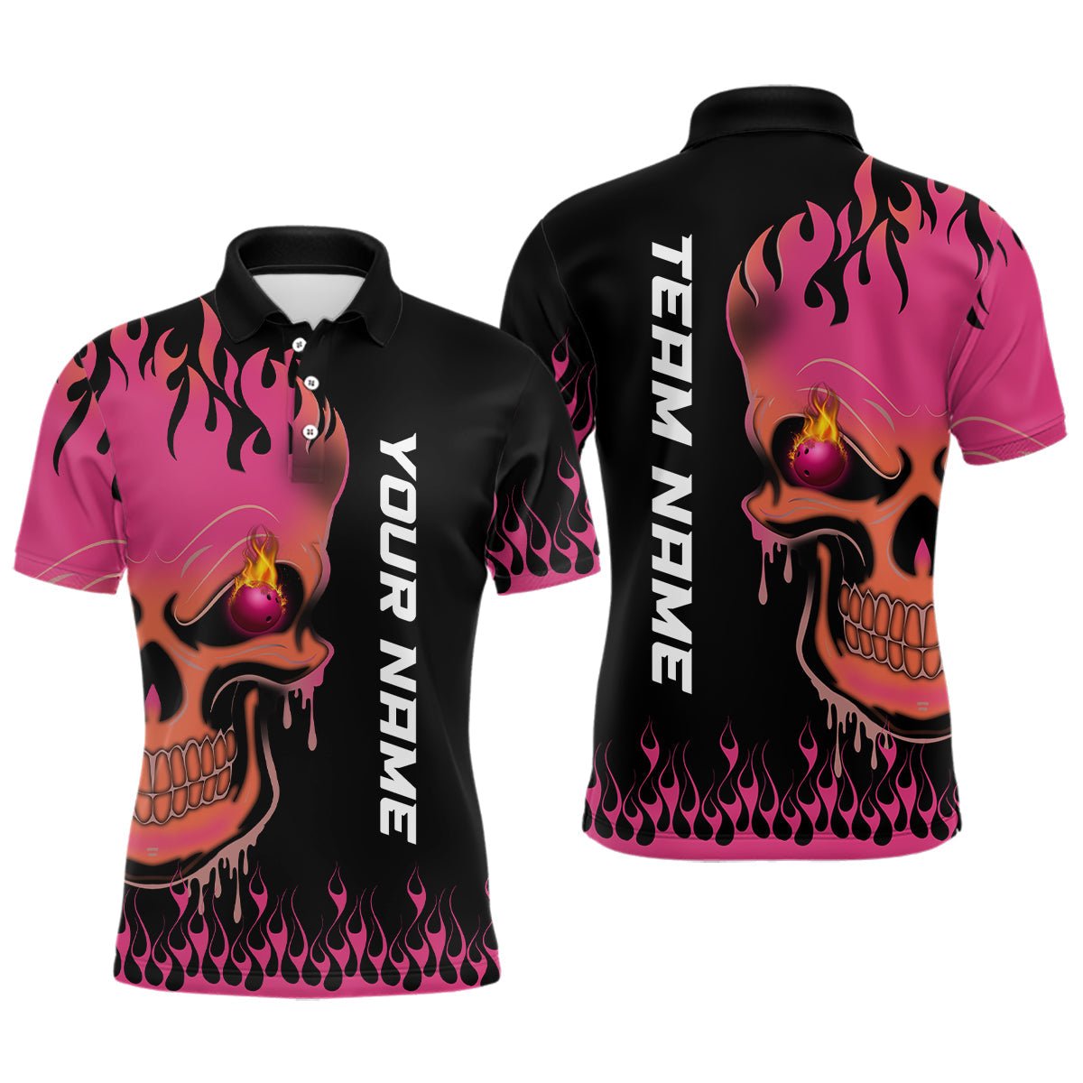 Personalisierte Bowling-Shirt für Herren - Pinkes Flammenmuster - Team Liga Trikot - Geschenk für Bowler Q6835 - Climcat