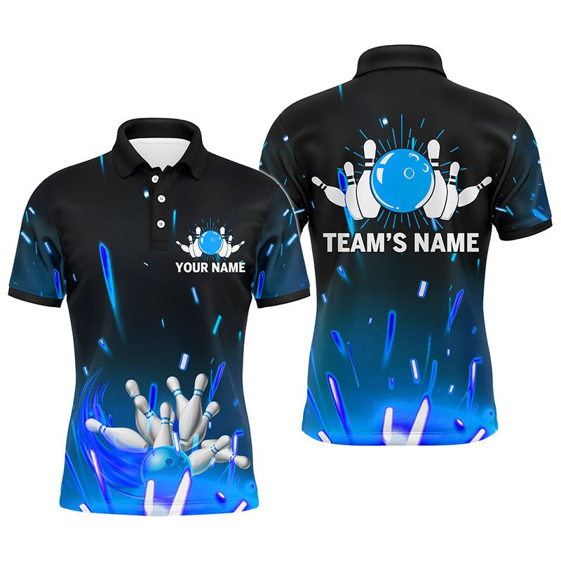 Personalisierte Bowling-Shirt für Herren, Polo Kurzarm Blaues Bowling-Shirt für Team-Bowler Jersey B46 - Climcat