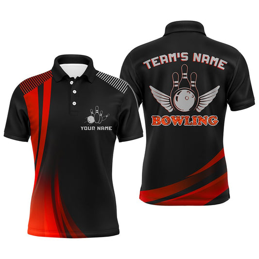 Personalisierte Bowling-Shirt für Herren, Rotes & Schwarzes Bowling-Trikot mit Namen, Liga Bowling Polo Kurzarm B176 - Climcat