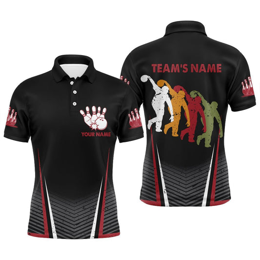 Personalisierte Bowling-Shirt für Herren, Schwarzes Bowling-Polo-Trikot für Team 3D-Druck, Geschenke für Männer-Bowler B167 - Climcat