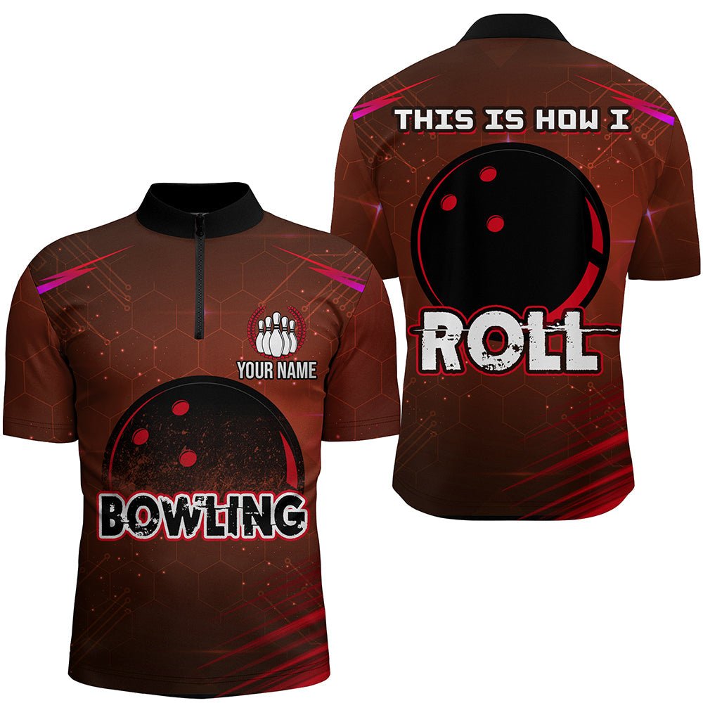 Personalisierte Bowling-Shirt für Herren, So rolle ich, Viertel-Reißverschluss Bowling-Shirt Herren Bowling Trikot N153 - Climcat