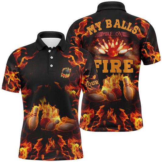 Personalisierte Bowling-Shirt mit Flammen-Design und individuellem Namen - Hochwertiges Bowling-Polo für Herren, Bowling-Trikot Q4865 - Climcat