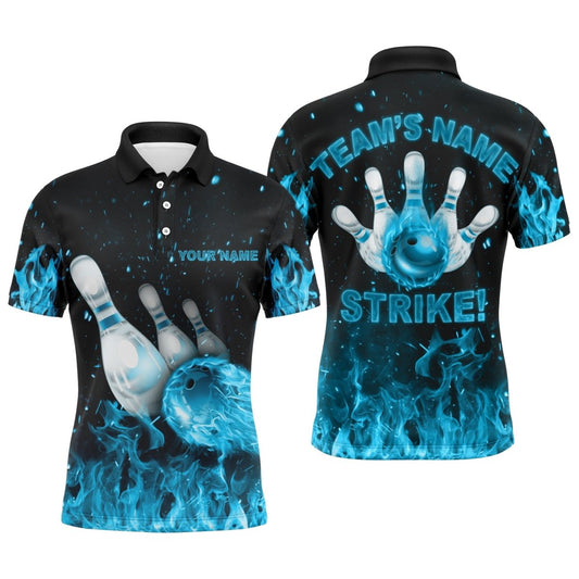 Personalisierte Bowling-Shirt mit Flammenmuster für Herren, Strike Bowling Trikot für Team Fire League, Bowling Polo Shirt B179 - Climcat