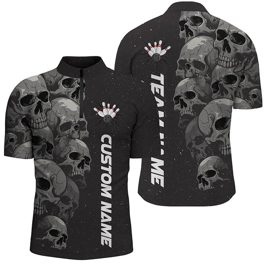 Personalisierte Bowling-Shirt mit Totenkopf für Herren - Individuelle Bowling-Liga Shirts - Bowling Trikots für Halloween P5348 - Climcat