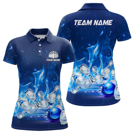 Personalisierte Bowling-Shirts für Damen - Blaue Flammen Bowling Team Trikot - Bowling Liga Outfits - Geschenke für Bowlerinnen - P5493 - Climcat