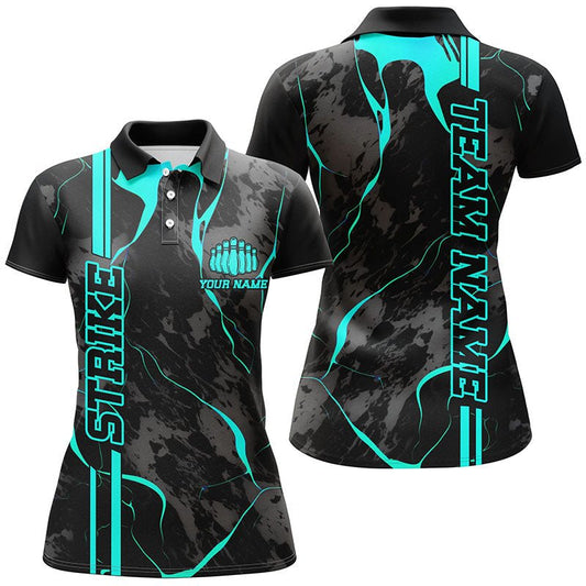 Personalisierte Bowling-Shirts für Damen - Blaues Camouflage Polo Bowling Team Trikots - Bowling Liga P5383 - Climcat