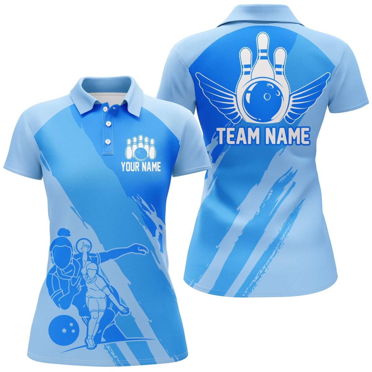 Personalisierte Bowling-Shirts für Damen, Bowling Queen Team Trikots, Bowling Mädchen Shirt | Blau P4516 - Climcat