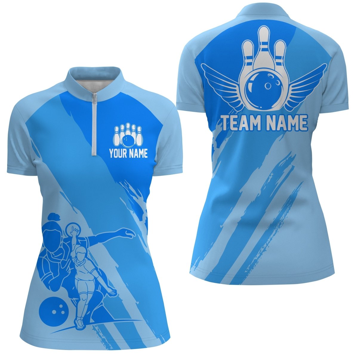 Personalisierte Bowling-Shirts für Damen, Bowling Queen Team Trikots, Bowling Mädchen Shirt | Blau P4516 - Climcat