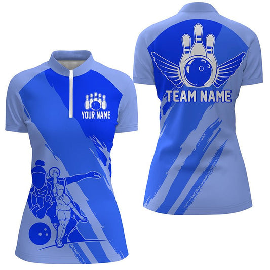 Personalisierte Bowling-Shirts für Damen, Bowling Queen Team Trikots, Bowling Mädchen Shirt | Blau P4966 - Climcat