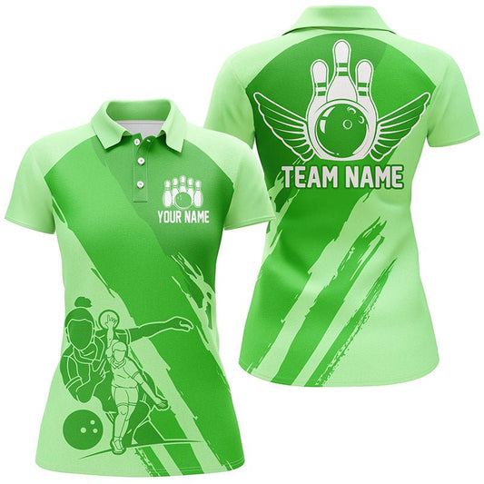 Personalisierte Bowling-Shirts für Damen, Bowling Queen Team Trikots, Bowling Mädchen Shirt | Grün P4617 - Climcat