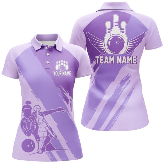 Personalisierte Bowling-Shirts für Damen, Bowling Queen Team Trikots, Bowling Mädchen Shirt | Lila P4515 - Climcat