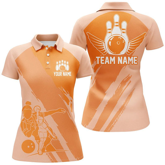 Personalisierte Bowling-Shirts für Damen, Bowling Queen Team Trikots, Bowling Mädchen Shirt | Orange P4965 - Climcat