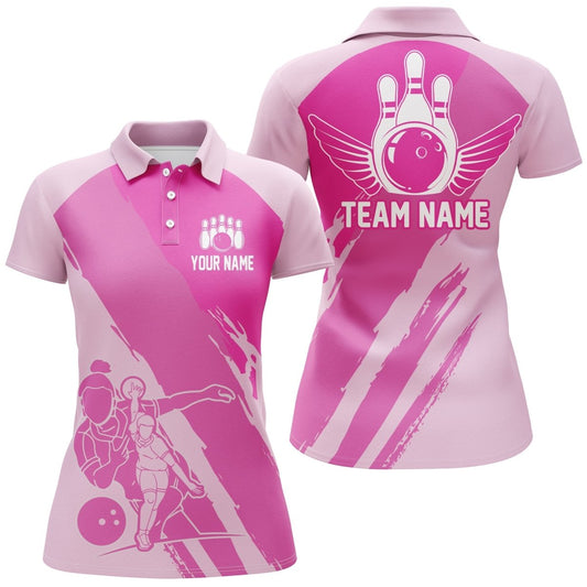 Personalisierte Bowling-Shirts für Damen, Bowling Queen Team Trikots, Bowling Mädchen Shirt | Pink P4514 - Climcat