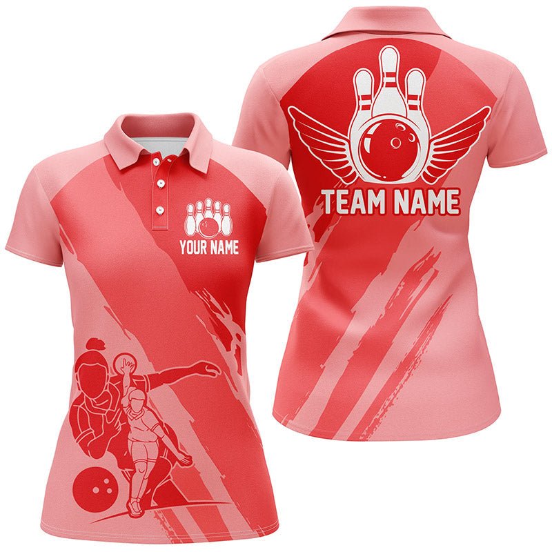 Personalisierte Bowling-Shirts für Damen, Bowling Queen Team Trikots, Bowling Mädchen Shirt | Rot P4618 - Climcat