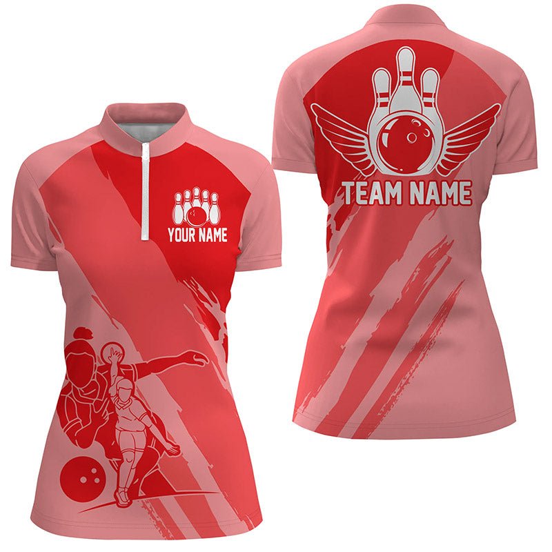 Personalisierte Bowling-Shirts für Damen, Bowling Queen Team Trikots, Bowling Mädchen Shirt | Rot P4618 - Climcat