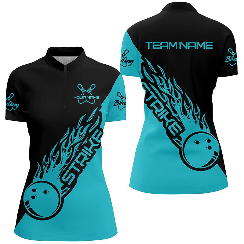 Personalisierte Bowling-Shirts für Damen, Bowling-Teamshirts Bowling Strike | Ball Blau P4289 - Climcat