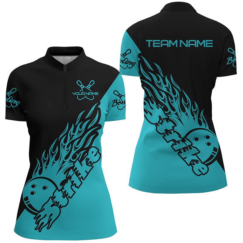 Personalisierte Bowling-Shirts für Damen, Bowling-Teamshirts Bowling Strike | Ball Blau P5173 - Climcat