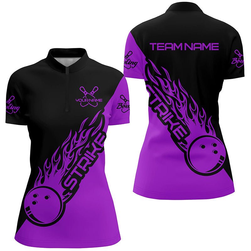 Personalisierte Bowling-Shirts für Damen, Bowling-Teamshirts Bowling Strike | Lila P4288 - Climcat